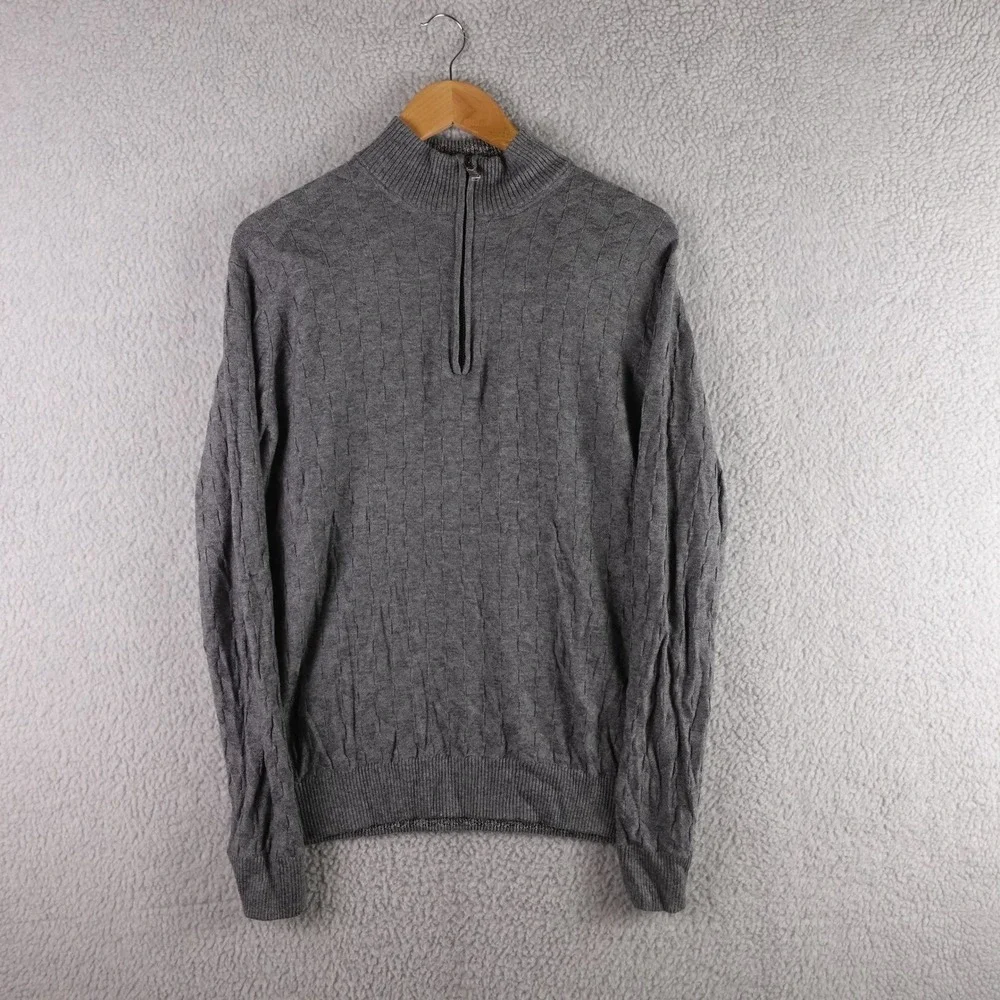 Robert Graham Mens Grey Cable Knit Quarter Zip Wool Blend Sweater Size M